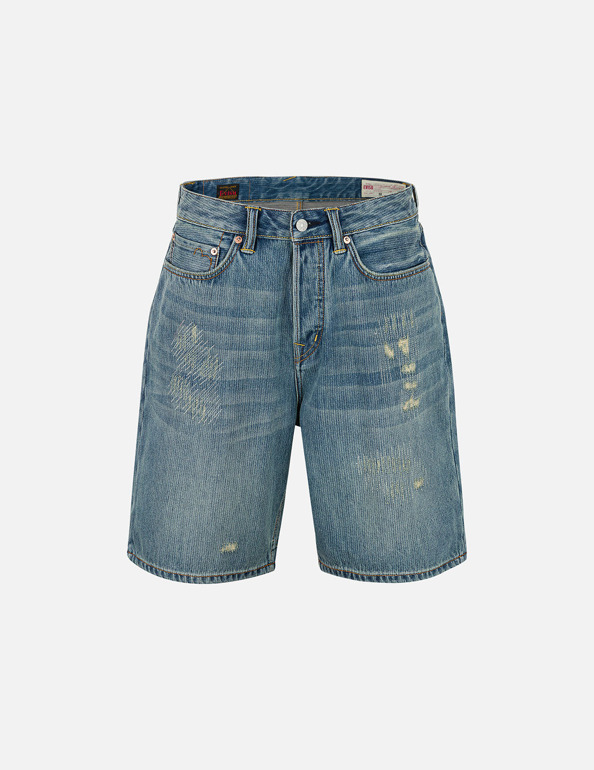 Seagull Print Regular Fit Denim Shorts